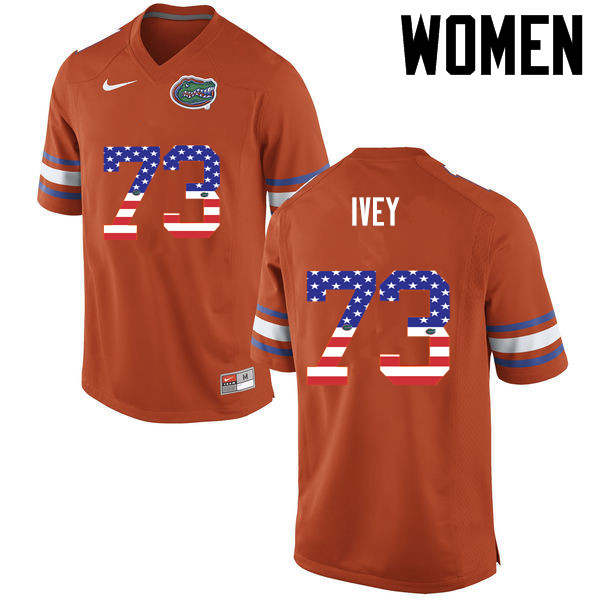 Women Florida Gators #73 Martez Ivey College Football USA Flag Fashion Jerseys-Orange